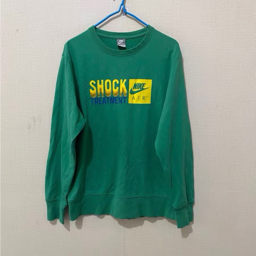Nike Green Crewneck Sweatshirt with Yellow & Blue 'Shock Treatment' Graphic